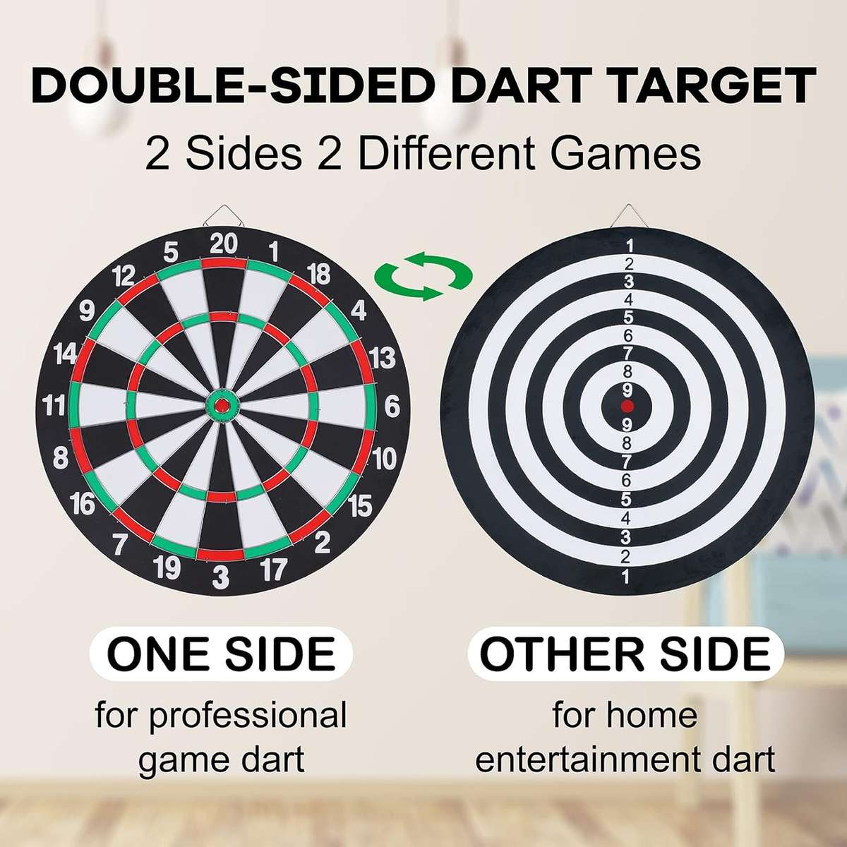 Dart Board Set,Double-Sided 15 Inch With 6 Steel-Plastic Darts