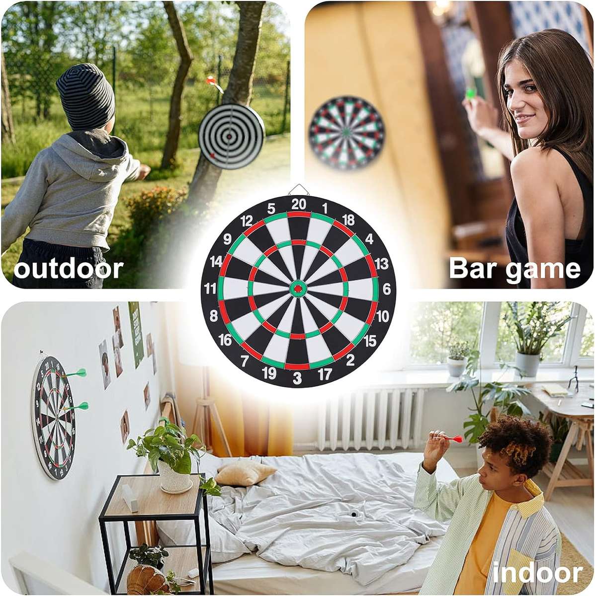 Dart Board Set,Double-Sided 15 Inch With 6 Steel-Plastic Darts