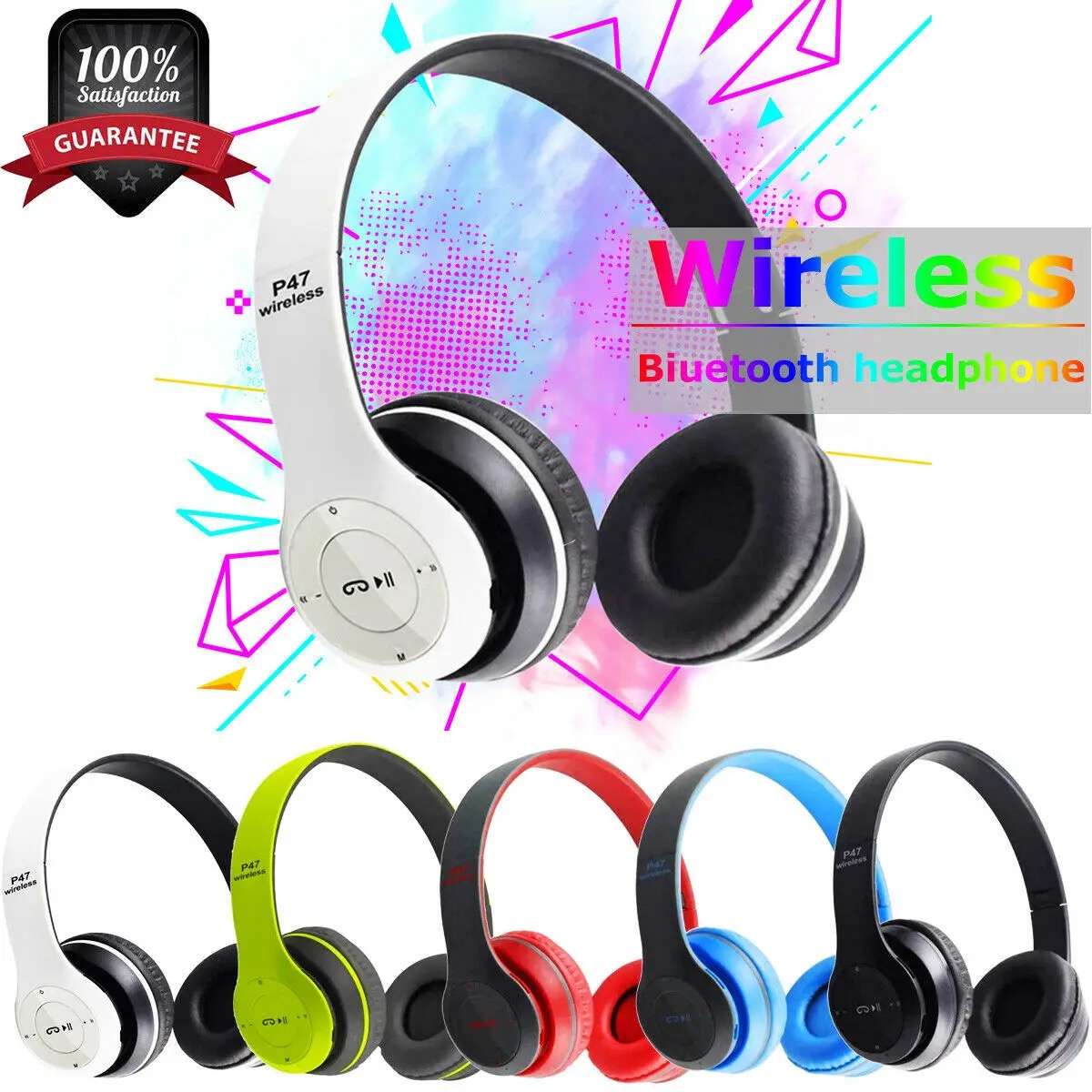 P47 Wireless Bluetooth Headphones Black