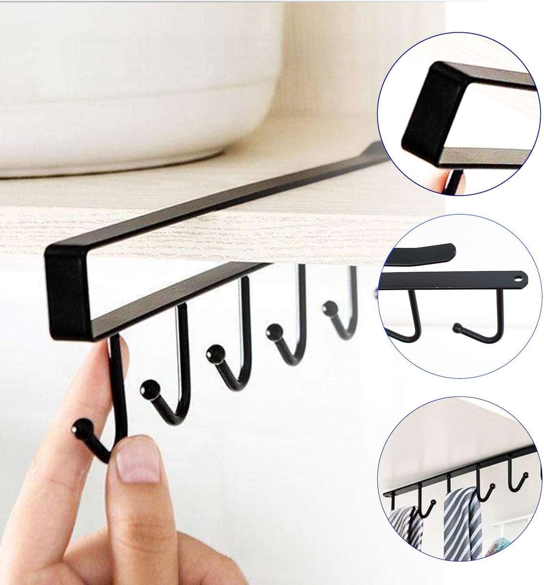 Under Cabinet Universal Mug Hook Black