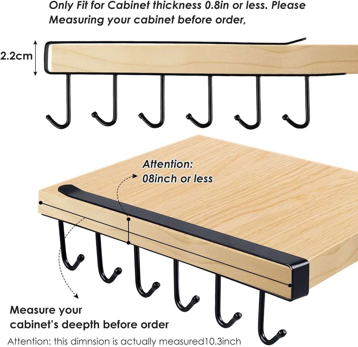 Under Cabinet Universal Mug Hook Black