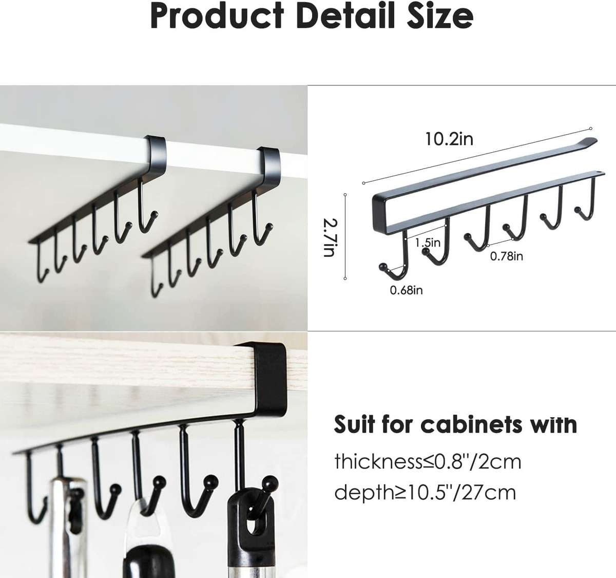 Under Cabinet Universal Mug Hook Black