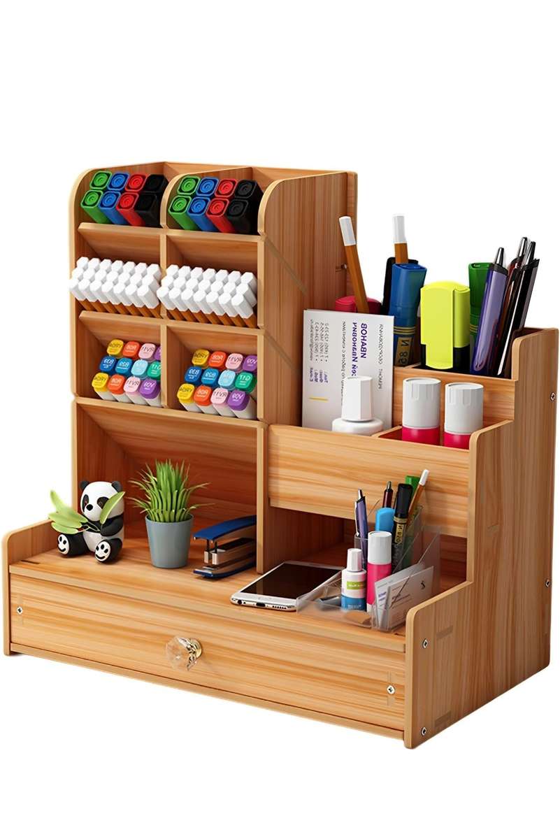 Wooden Desktop Multifunctional Stationary Storage Organizer