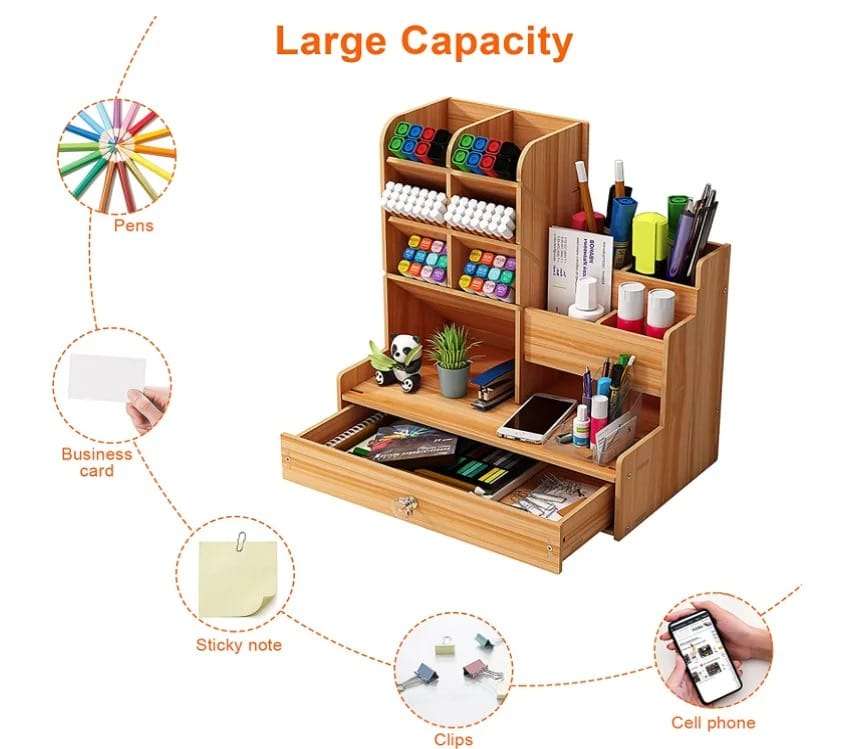 Wooden Desktop Multifunctional Stationary Storage Organizer