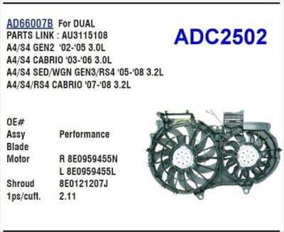Audi A4 B6 Fan Assembly, 3.0 01-04 >a4 B7