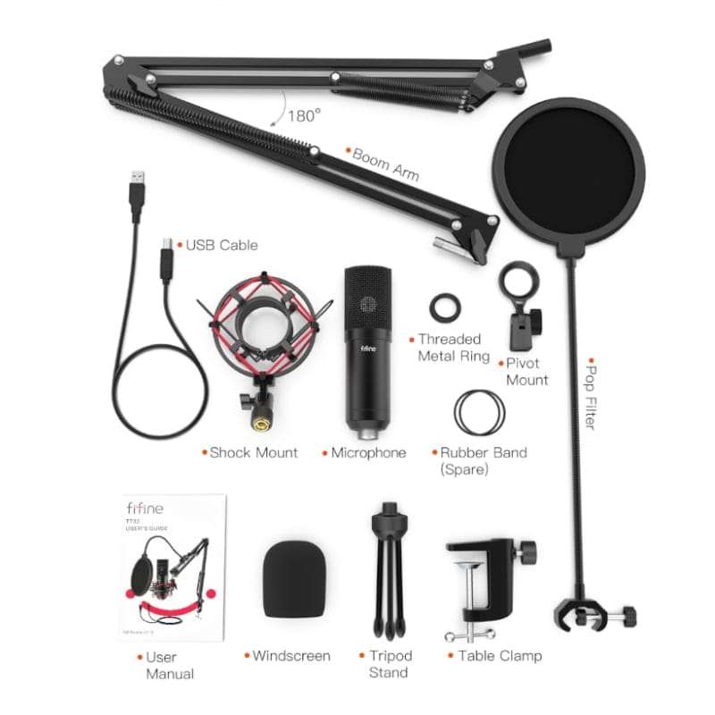 Fifine T732 USB Condensor Microphone with Arm Desk Mount Kit  Black