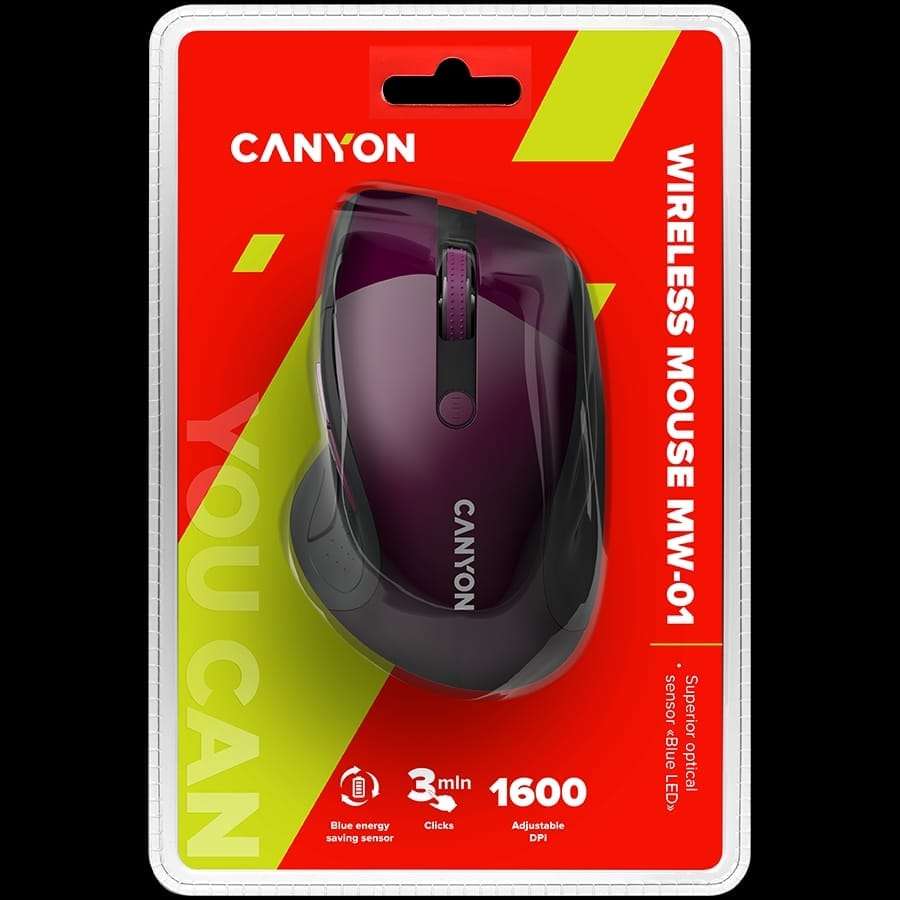 CANYON MW-01, 2.4GHz wireless mouse with 6 buttons, optical tracking - blue LED, DPI 1000/1200/16...
