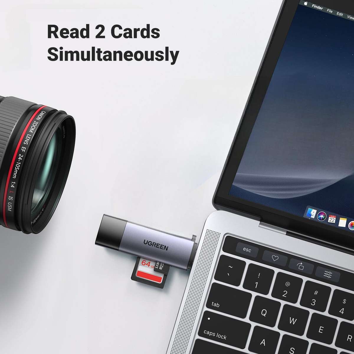 UGREEN CM185-50706 2-in-1 OTG Card Reader | Type-C | USB-A - Silver