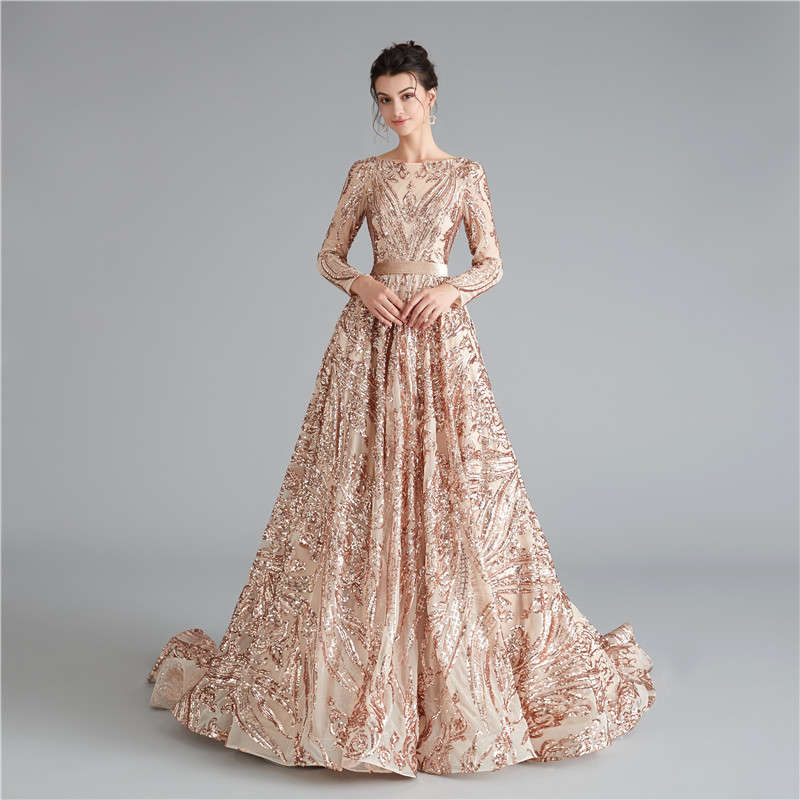 A-Line Sequence Evening Dress