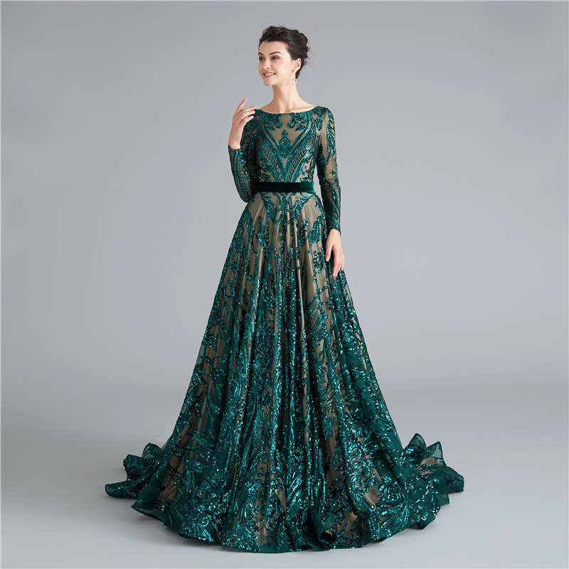 A-Line Sequence Evening Dress