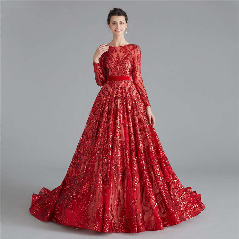 A-Line Sequence Evening Dress