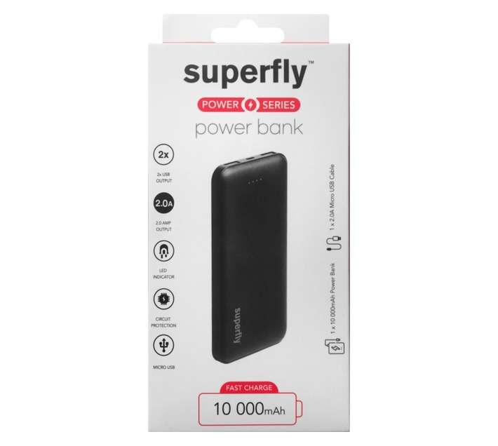 Superfly 10000mAh Power Bank and USB Light - Black