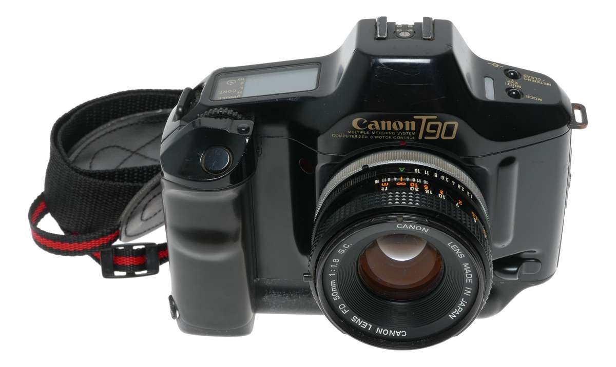 Canon T90 Black SLR camera Retro FD 50mm 1.8 S.S.C lens strap clean