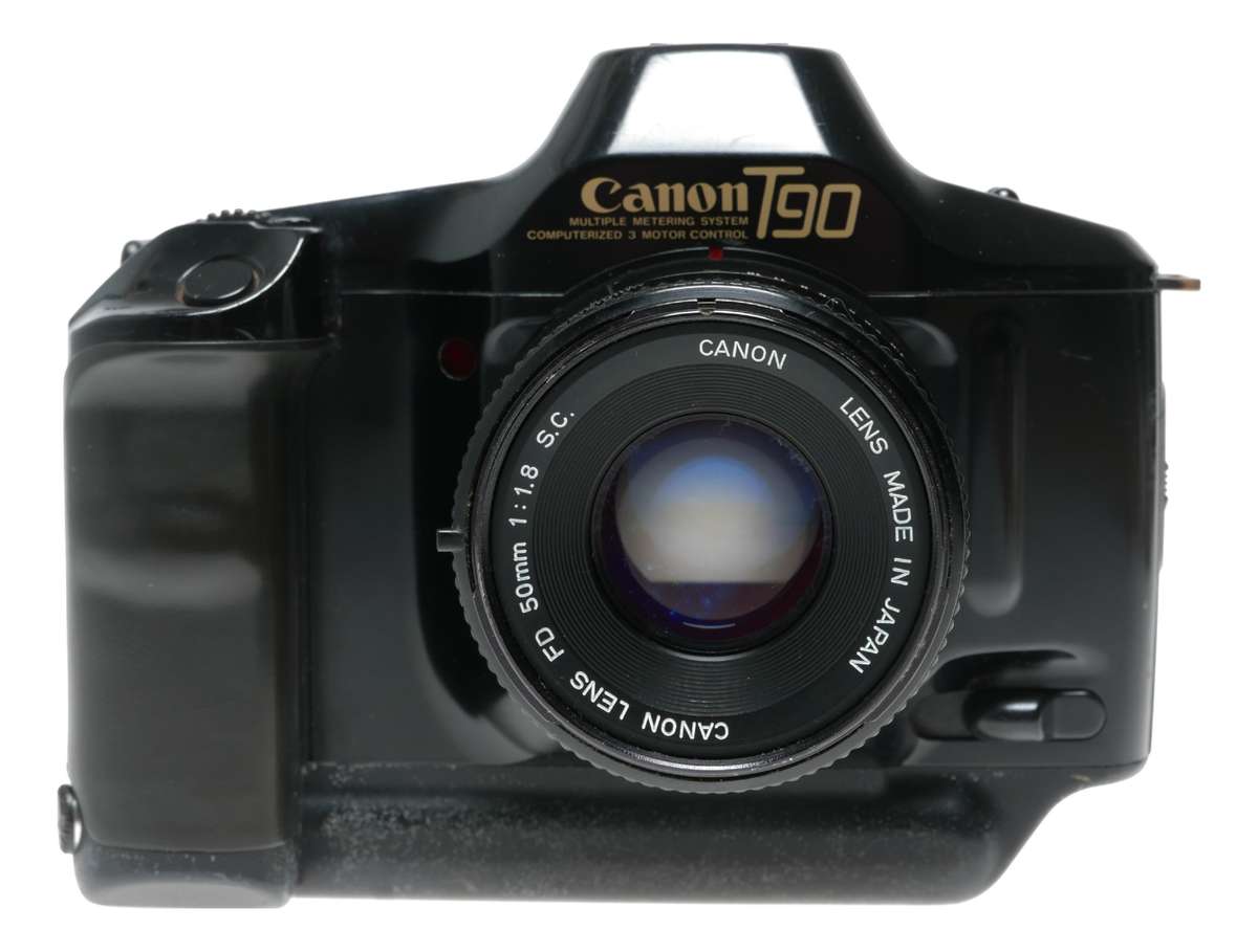 Canon T90 Black SLR camera Retro FD 50mm 1.8 S.S.C lens strap clean