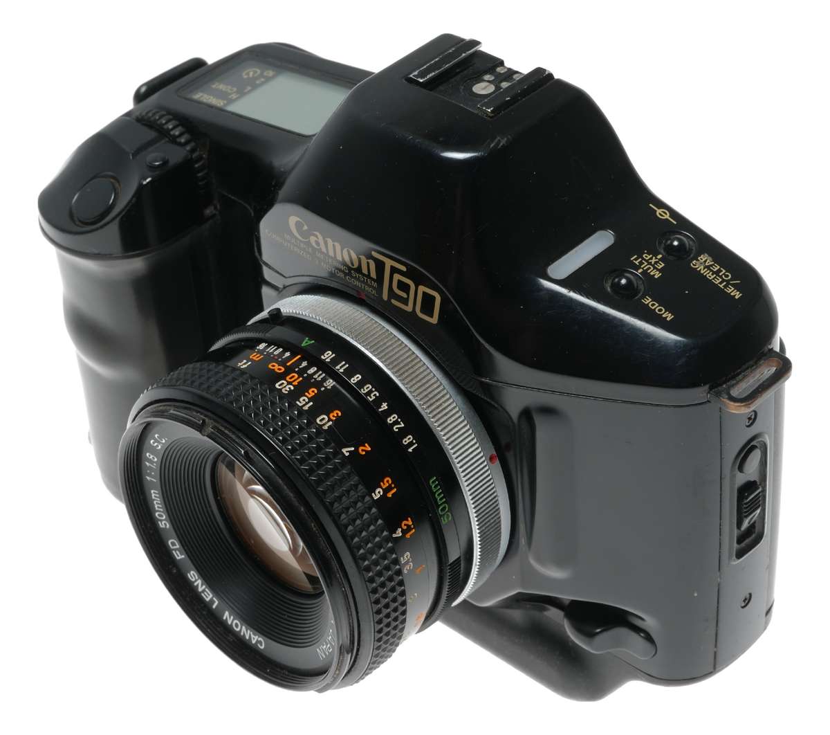 Canon T90 Black SLR camera Retro FD 50mm 1.8 S.S.C lens strap clean