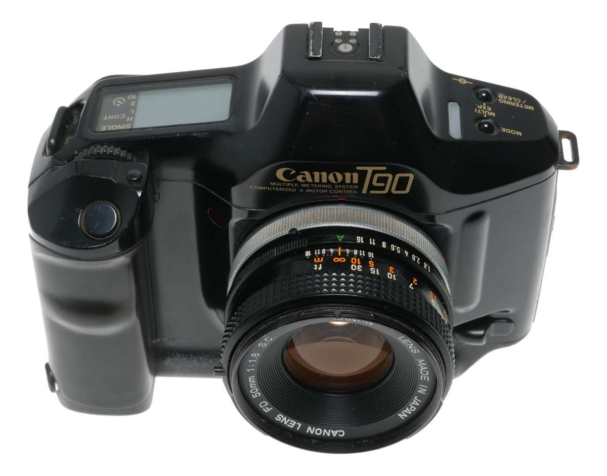 Canon T90 Black SLR camera Retro FD 50mm 1.8 S.S.C lens strap clean