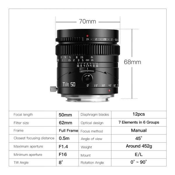 TTArtisan Tilt 50mm F1.4 Manual Focus Lens for Sony E Mount