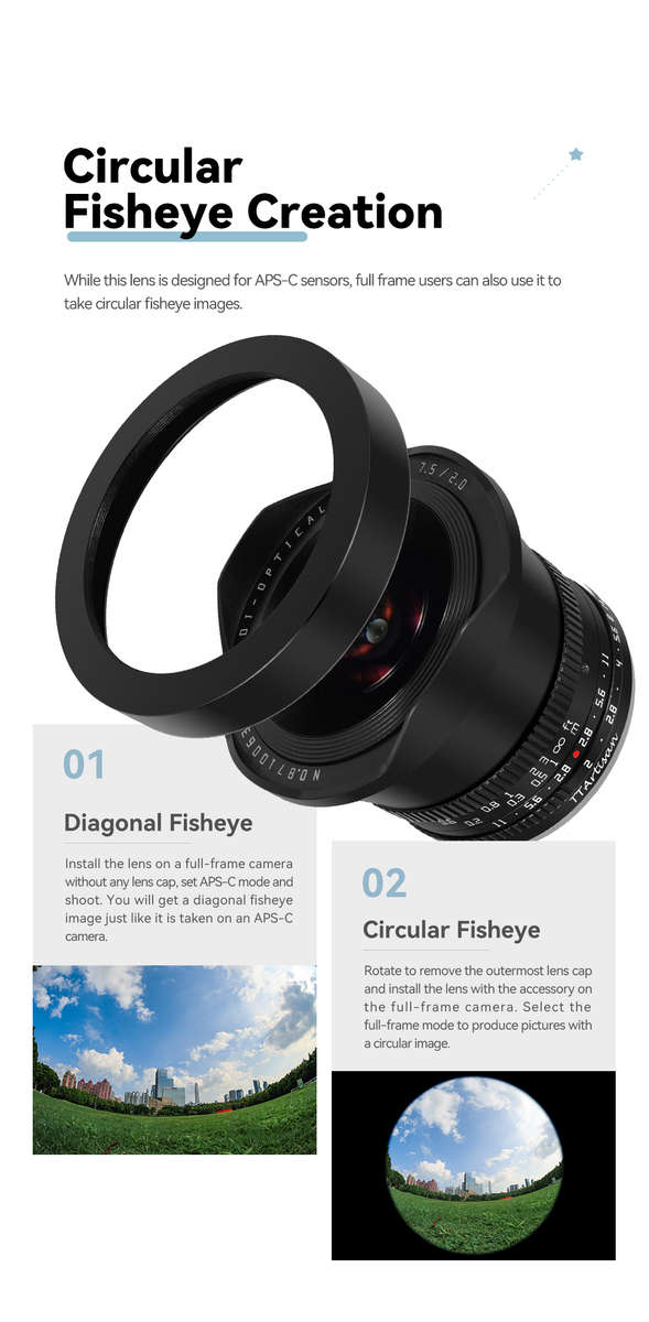 TTArtisan 7.5mm F2 Fisheye Manual Focus Lens for Sony E Mount