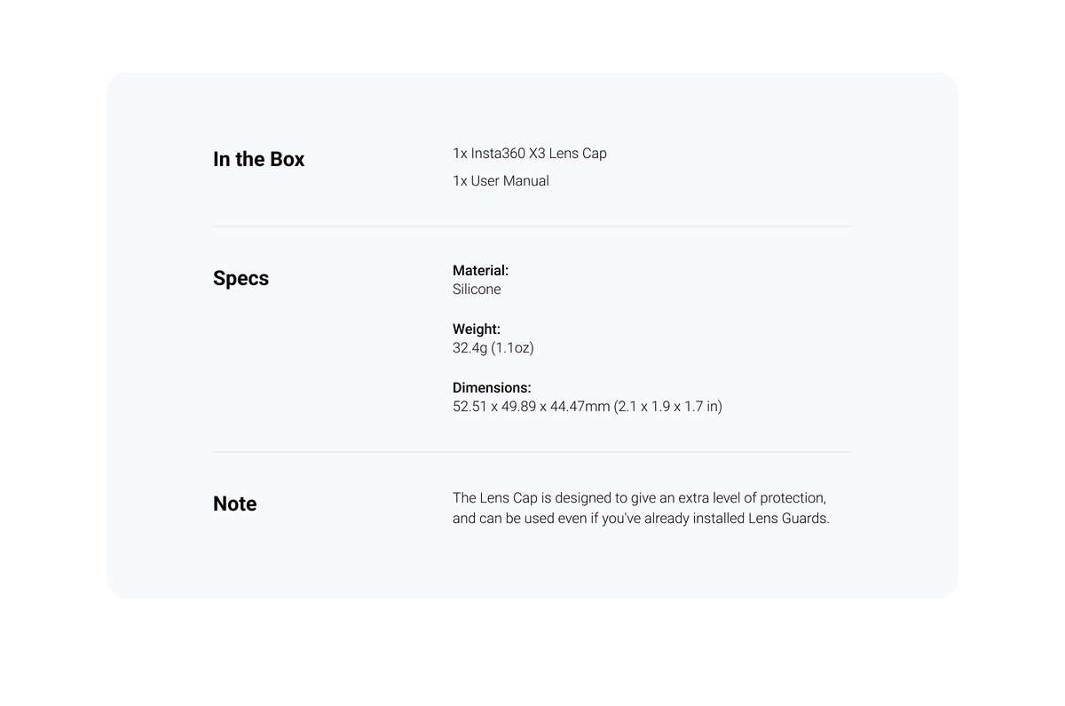 Insta360 Lens Cover for X3 360 Camera