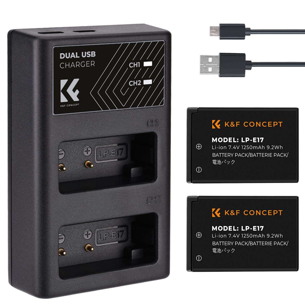 K&F Concept Dual LP-E17 Battery + Charger Kit for Canon Cameras-KF28.0014