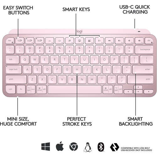 Logitech MX KEYS MINI Wireless Illuminated Keyboard 920-010500 (Rose)