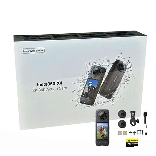 Insta360 X4 360° 8K MOTORCYCLE BUNDLE  INCLUDES 128GB MEMORY CARD & MOTORYCLE MOUNT KIT
