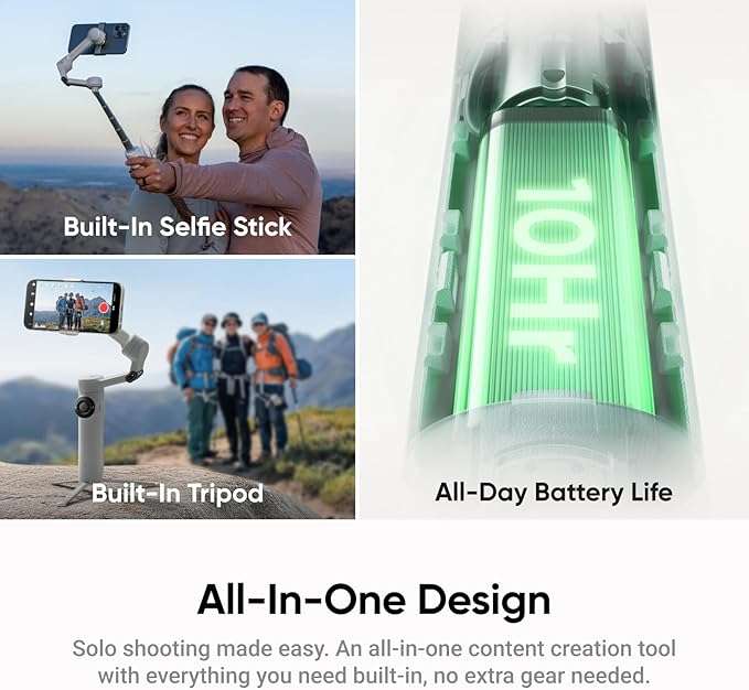 Insta360 Flow 2 3-Axis Smartphone Gimbal With AI-Powered Tracker Bundle (Stone Grey)