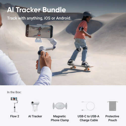 Insta360 Flow 2 3-Axis Smartphone Gimbal With AI-Powered Tracker Bundle (Stone Grey)