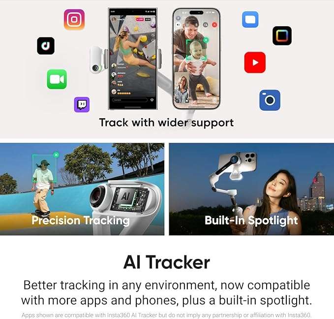 Insta360 Flow 2 3-Axis Smartphone Gimbal With AI-Powered Tracker Bundle (Stone Grey)