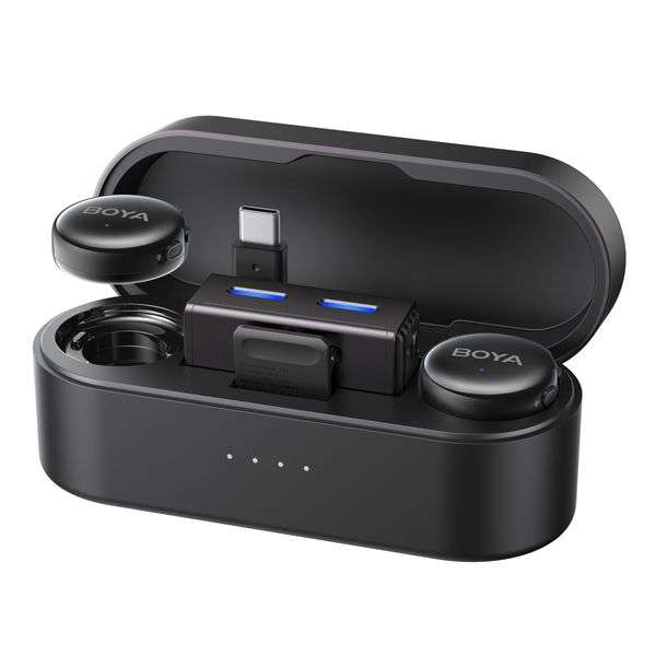 Boya BOYALINK 3-02 Button-Sized 2.4Ghz Wireless Microphone System with Case for USB-C & 3.5mm Dev...