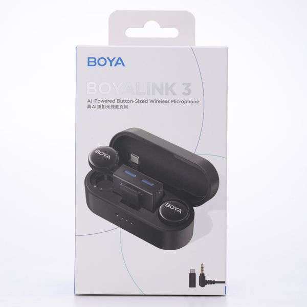 Boya BOYALINK 3-02 Button-Sized 2.4Ghz Wireless Microphone System with Case for USB-C & 3.5mm Dev...