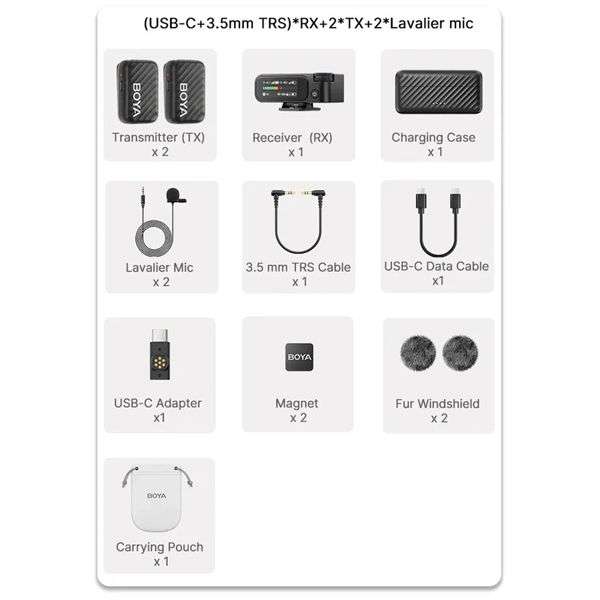 Boya BOYAMIC 2-01 AI-Powered Mini 2.4GHz Wireless Microphone System with Lavaliers