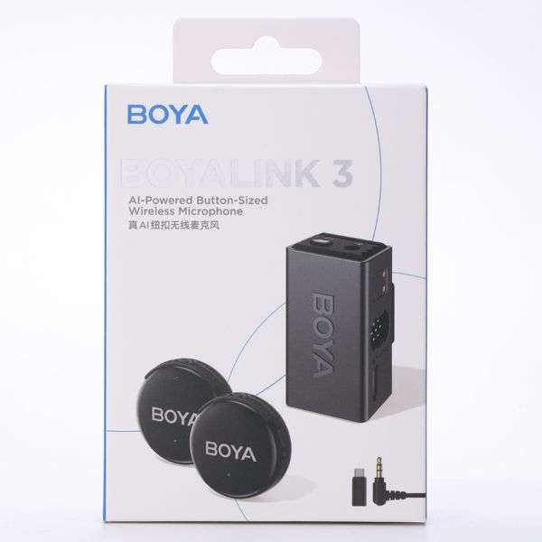 Boya BOYALINK 3-03 Button-Sized 2.4Ghz Wireless Microphone System for USB-C, Lightning & 3.5mm De...