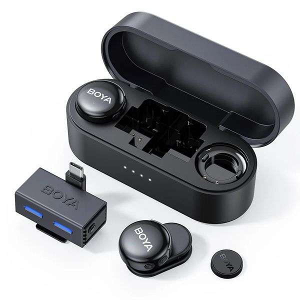 Boya BOYALINK 3-02 Button-Sized 2.4Ghz Wireless Microphone System with Case for USB-C & 3.5mm Dev...