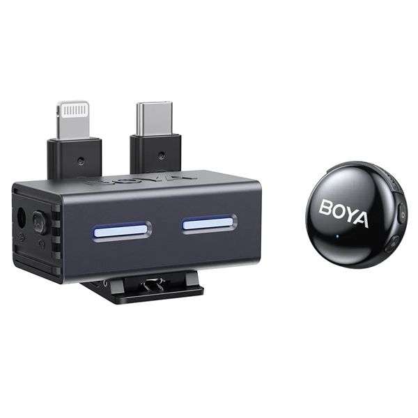 Boya BOYALINK 3-04 Button-Sized 2.4Ghz Wireless Microphone System for USB-C, Lightning & 3.5mm De...