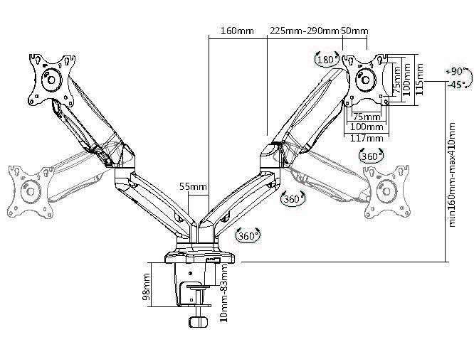 Equip Brack, Desk 17"-32" 2 Screen