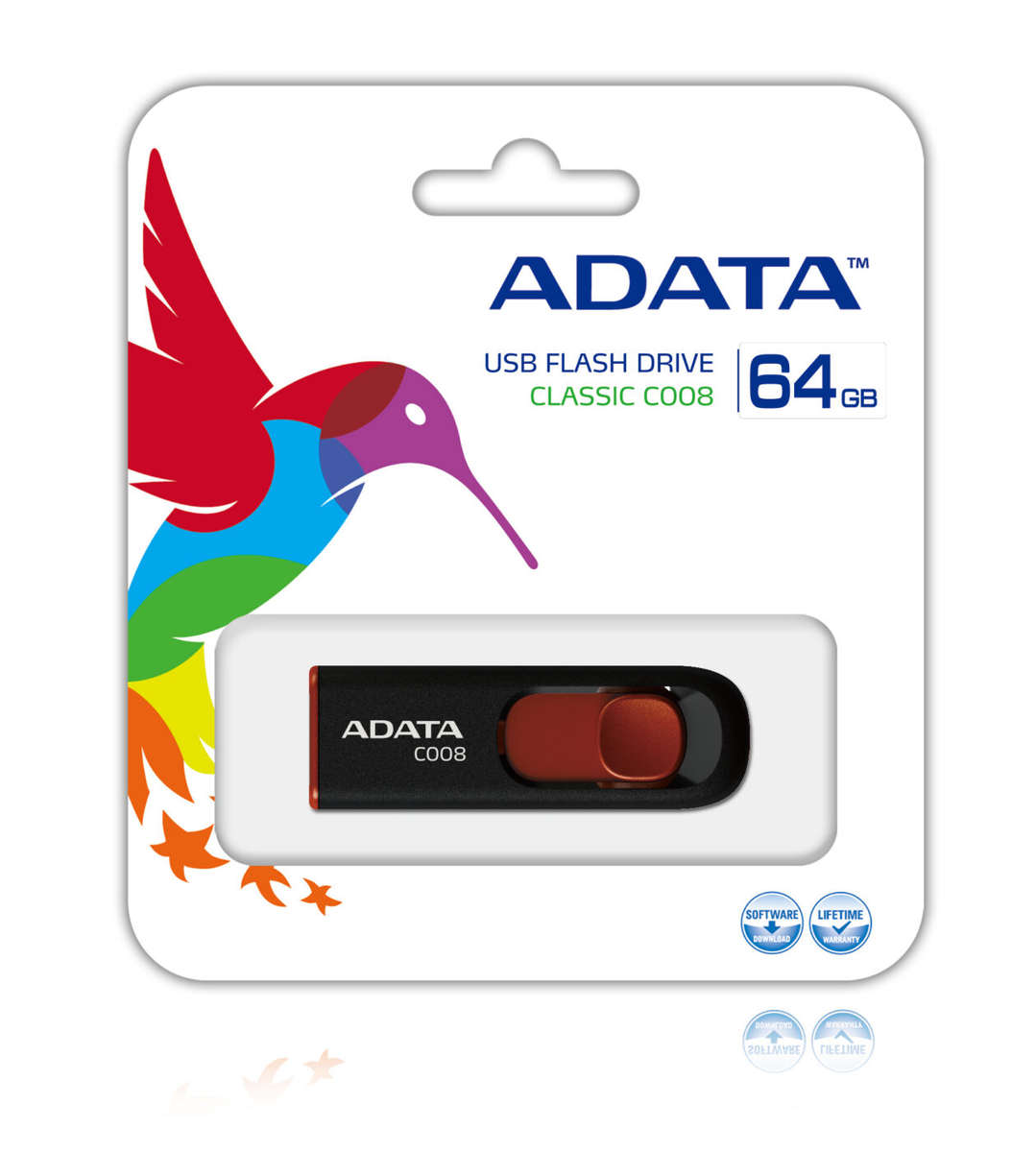Adata USB 2.0 Retractable 64GB Blk/Red