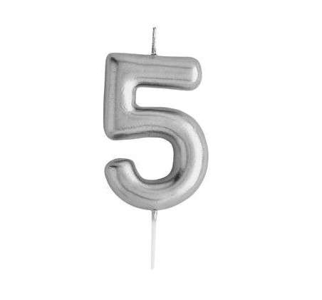 Casey 10cm Silver Numerical Birthday Candle Nr.5