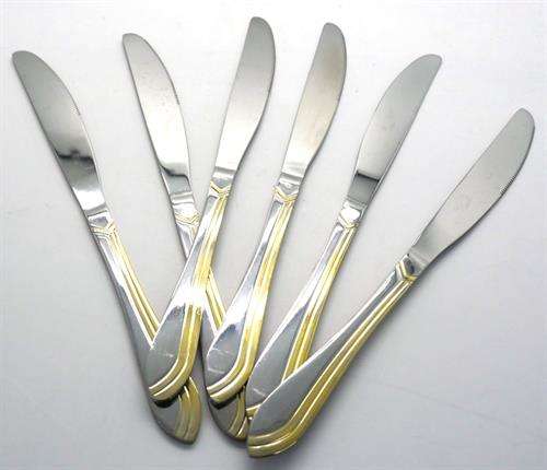 Casey Catering 6 Piece Stainless Steel Dinner Knives Set With Gold Wave Design Printed On Handle