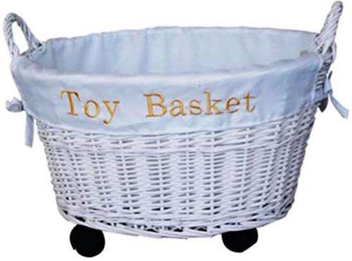 Totally White Weaved Toy Basket with Wheels