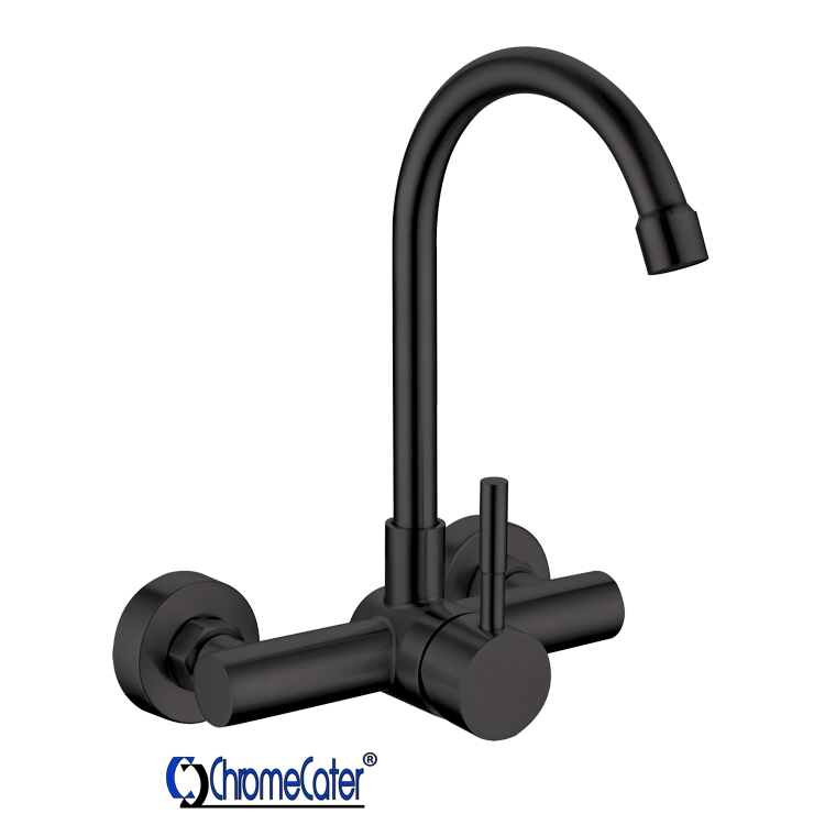 Single Lever Wall Mounted Sink Mixer with Swivel Spout Matt Black MBF-31