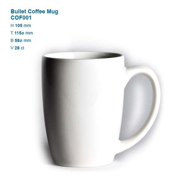 COFFEE MUGS - BULLET - WHITE (PACK OF 12)