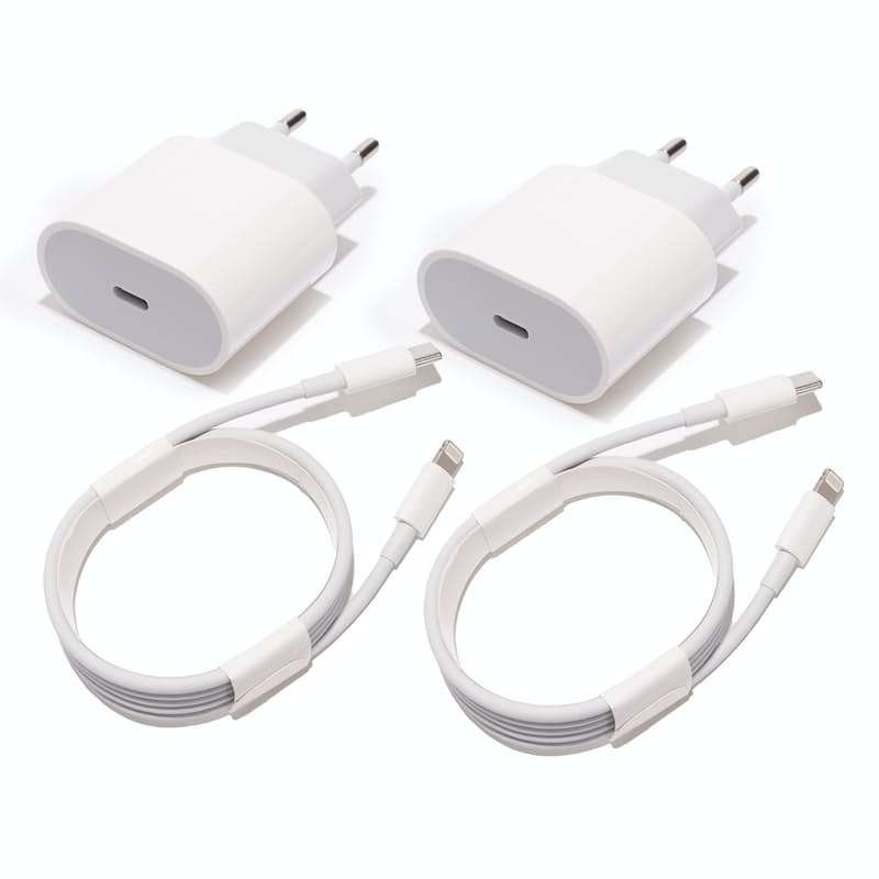 COMBO 2 Pack 20W PD Fast Charging Blocks with Type C to Lightning Cables for iPhone