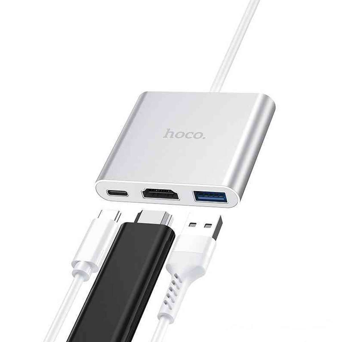 HOCO Hub Type-c to HDMI - USB 3.0 - PD Aluminum Alloy Converter Adapter - Silver