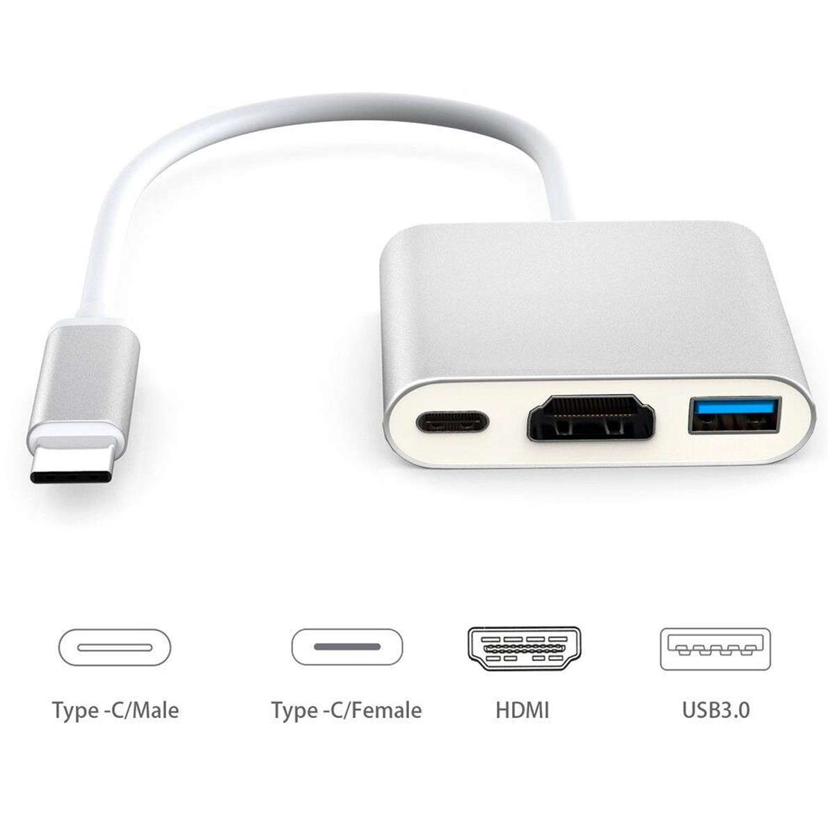 HOCO Hub Type-c to HDMI - USB 3.0 - PD Aluminum Alloy Converter Adapter - Silver