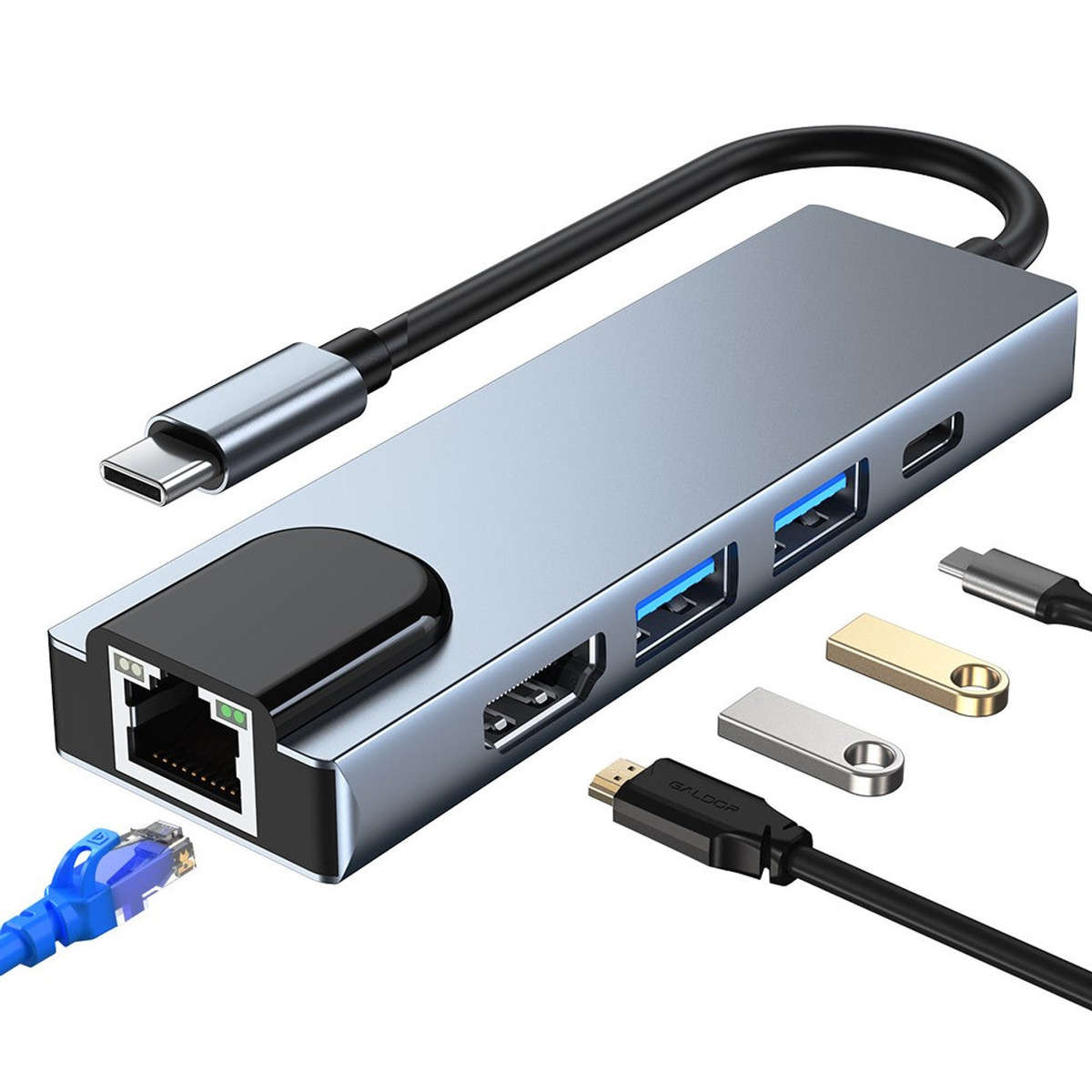 Docking Station Portable USB-C Hub 5-in-1 Adapter Multi-Port Converter
