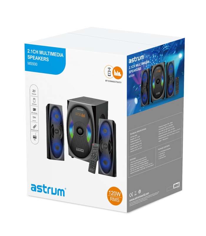 Astrum 2.1CH 120W Multimedia Speaker BT + USB + SD + FM Radio