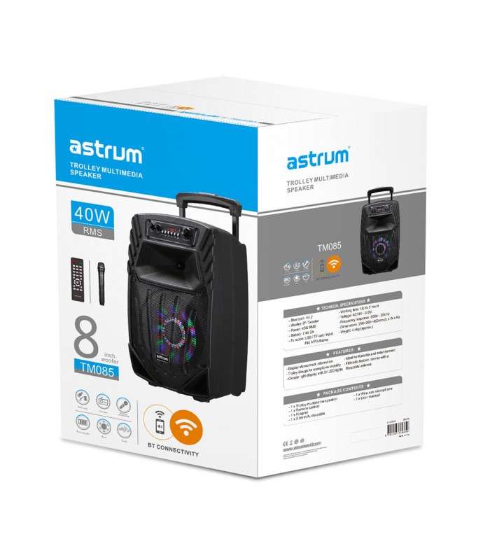 Astrum TM085 40W Smart Trolley Multimedia Speaker + App / Tweeters / BT / USB / TF / FM Black