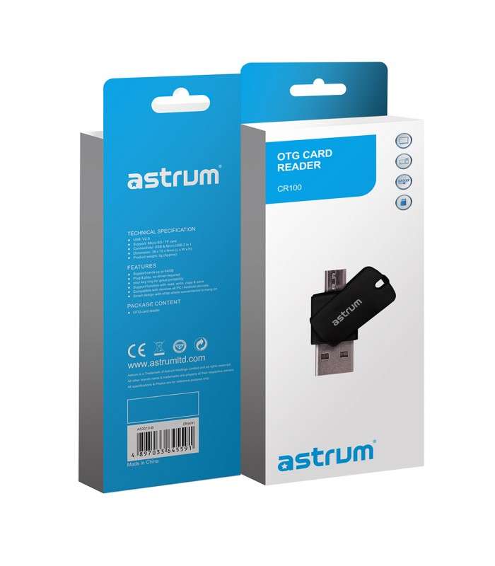 Astrum CR100 2 in 1 OTG Card reader for PC / Mobile Black
