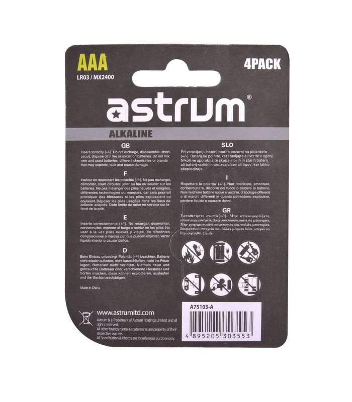 Astrum AAB003 Alkaline AAA LR03 Battery 4PC Pack